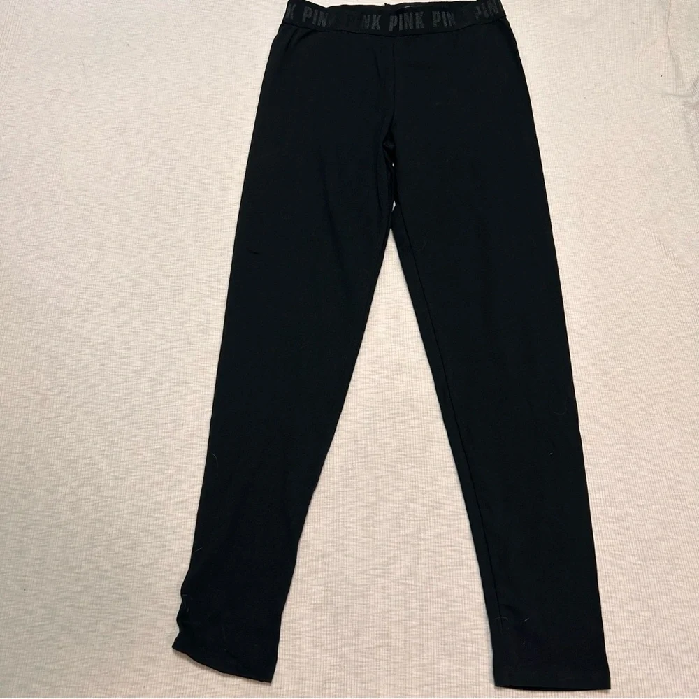 Victoria’s Secret PINK Leggings Black‎ Waistband Spell out Cotton Blend Small S